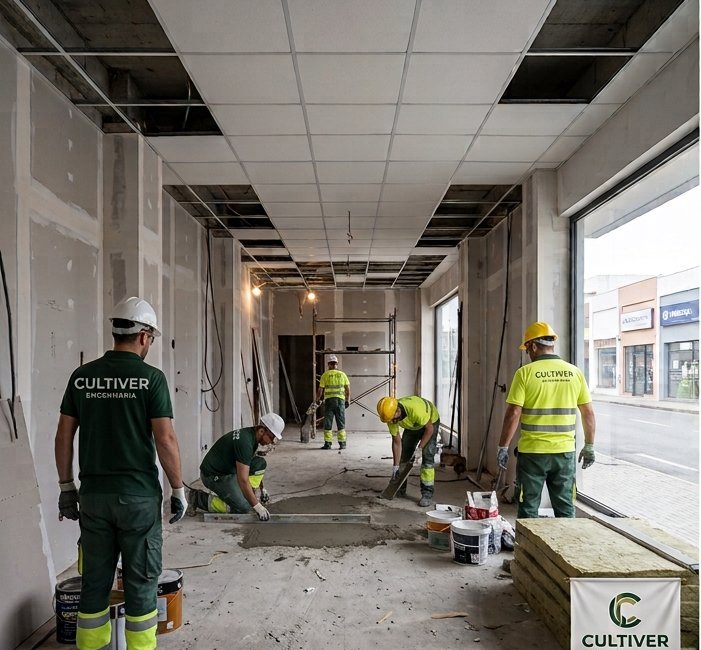 Antes: loja em obra com equipe Cultiver